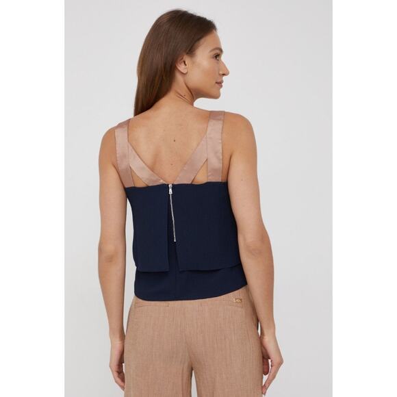 DKNY Layered Flowing Tank with a Zipper Back - Womens Medium - Navy/Camel - NWT - Picture 3 of 4
